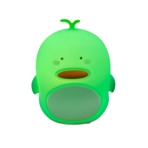 Lámpara nocturna de silicona blanda con forma de pollito verde neón, diseño redondo, recargable mediante USB, ideal para iluminar y decorar dormitorios.